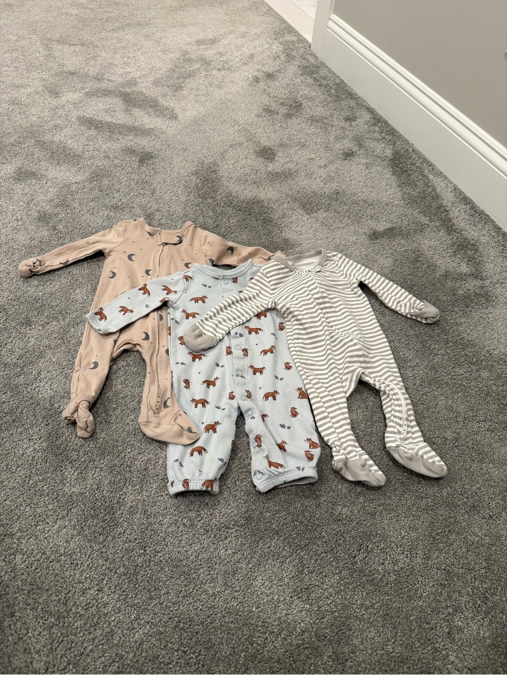 Neutral Tone Baby One-Piece Footed Sleepers - Set of 3